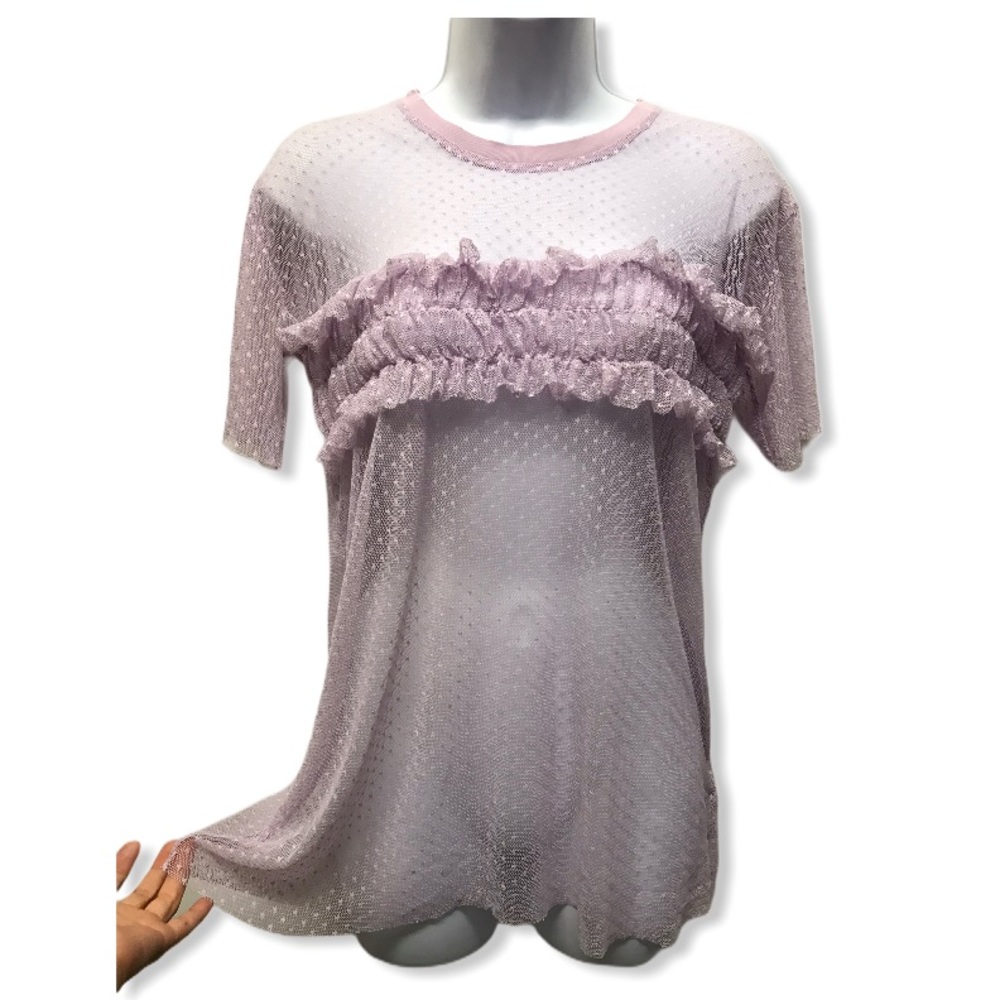 TopShop | Lilac Mesh Polka Dot Chic T-Shirt Blouse - Picture 10 of 13